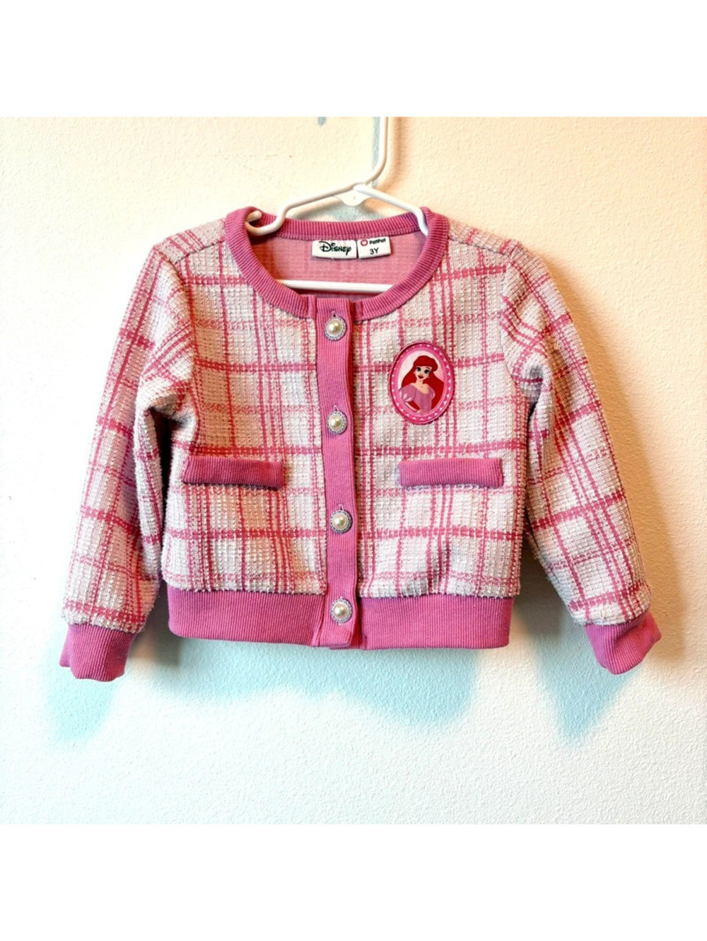 Ariel Pink Plaid Tweed Cardigan 3T
